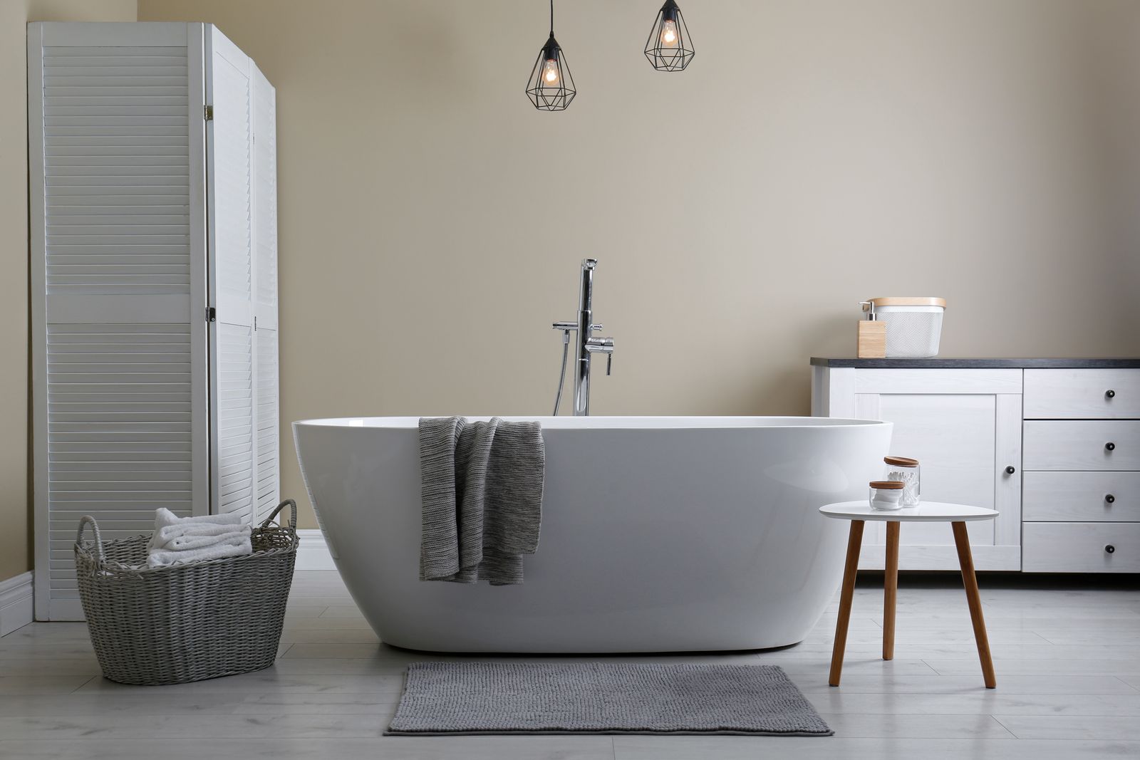 Modern bathroom interior with freestanding tub and — the kind of handyman work vetted local pros handle in Sarasota, FL