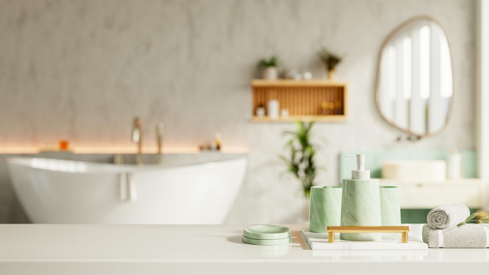 Modern bathroom interior with green marble accesso — the kind of handyman work vetted local pros handle in Sarasota, FL