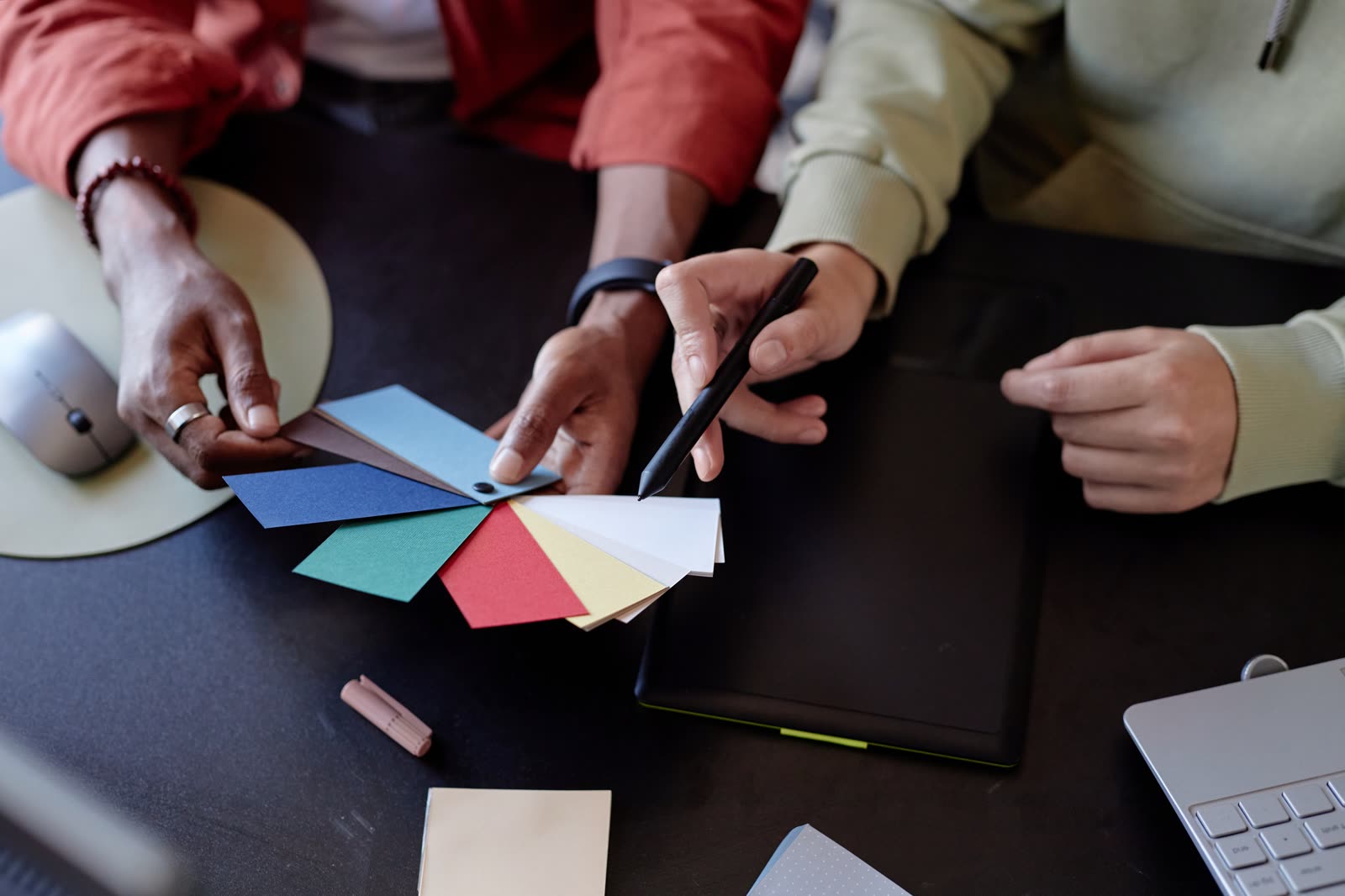 Color swatches laid out to match an existing wall
